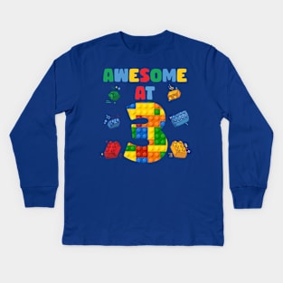 3 Year Old Building Blocks B-day Gift For Boys Kids Kids Long Sleeve T-Shirt